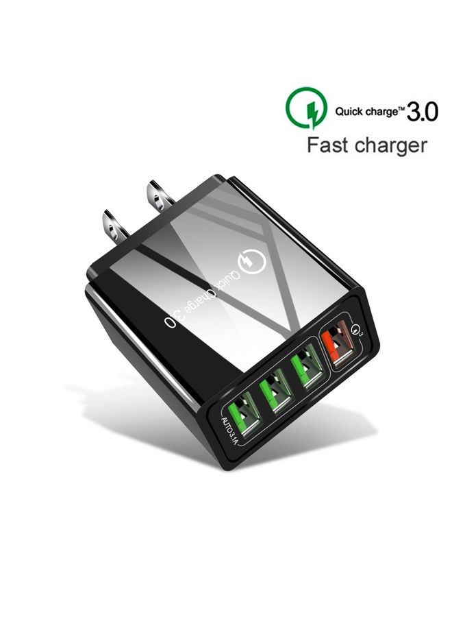 بيوينتي 2 in 1 USB to USB-C / Type-C Data Cable + 30W QC 3.0 4 USB Interfaces Mobile Phone Tablet PC Universal Quick Charger Travel Charger Set, US Plug(Black) - Image 2