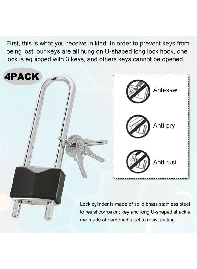 Photect 4 Pcs Long Shackle Padlock with Key 2 Inch Solid Brass Removable Adjustable Length Black Shackle for Gates, Cabinets, Motorcycle, Bike Lock - Image 4