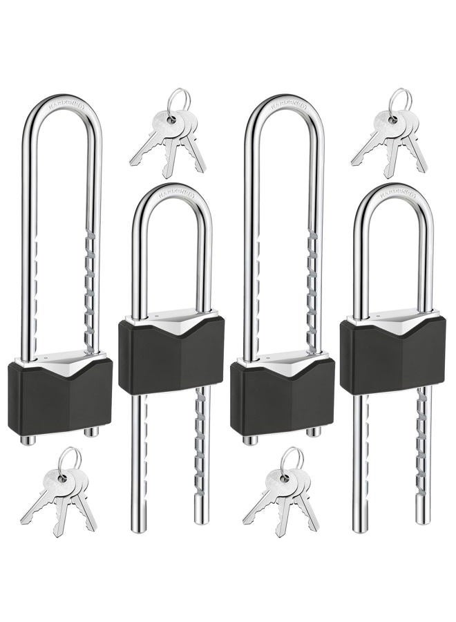 Photect 4 Pcs Long Shackle Padlock with Key 2 Inch Solid Brass Removable Adjustable Length Black Shackle for Gates, Cabinets, Motorcycle, Bike Lock - Image 1