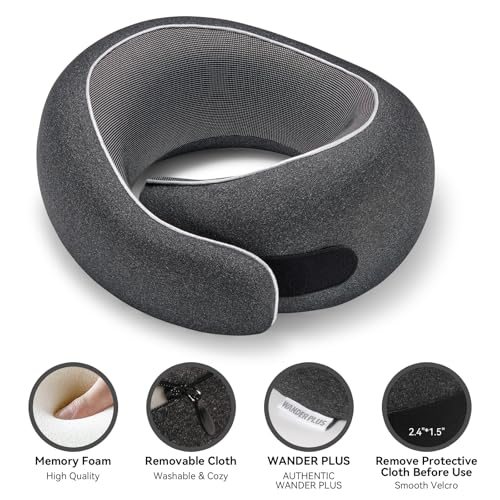 WANDER PLUS® Travel Pillow, 100% Pure Memory Foam Travel Neck Pillow Airplane Neck Support Ergonomic Design Best for Sleeping Plane Car Train Office Flight for Adults Grey - Image 3
