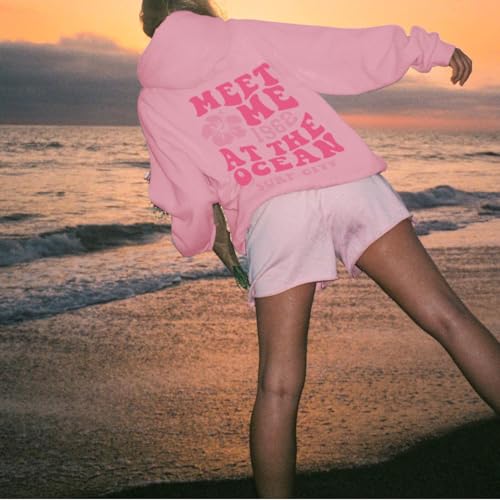 Lubpow Cute Pink Flower Hoodie for Woman Preppy Sweatshirts Trendy Puff Print Letter Graphic Hoodies Casual Pullover Tops(Pink,2XL) - Image 5