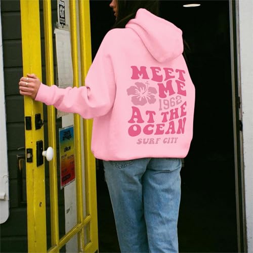 Lubpow Cute Pink Flower Hoodie for Woman Preppy Sweatshirts Trendy Puff Print Letter Graphic Hoodies Casual Pullover Tops(Pink,2XL) - Image 2