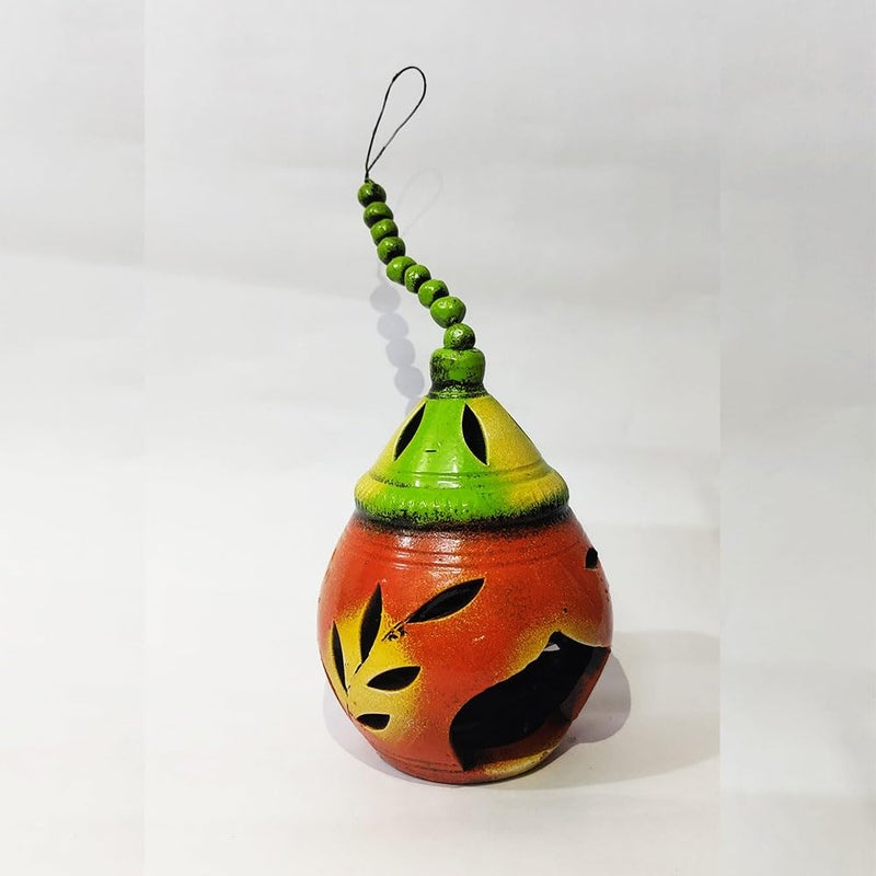 Terracotta Tealight Candle Holder Decorative Hanging Lamp for Living Room or Balcony Garden Home Decor 100 Handmade Handpainted Design Candle Diya Holder - Image 1