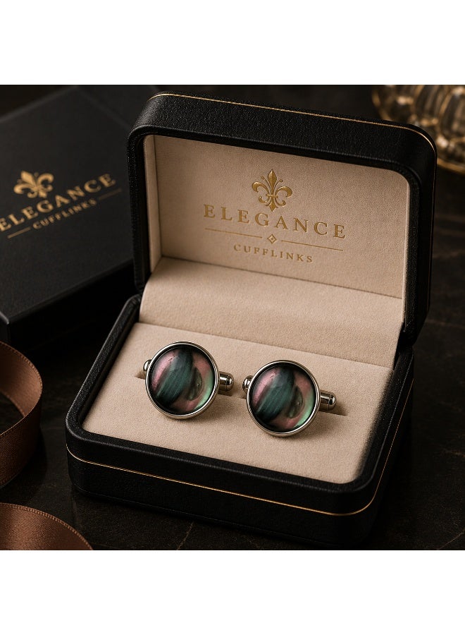 Men's Oversized Cufflinks - Natural Abalone Shell with Attractive Pearl Tones - Luxurious Design Adds a Touch of Elegance to Formal Shirts - Image 1
