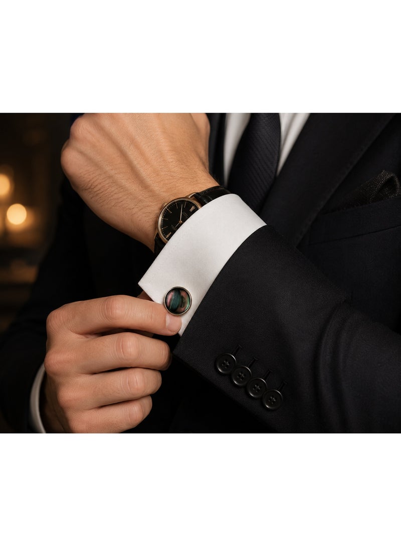 Men's Oversized Cufflinks - Natural Abalone Shell with Attractive Pearl Tones - Luxurious Design Adds a Touch of Elegance to Formal Shirts - Image 2