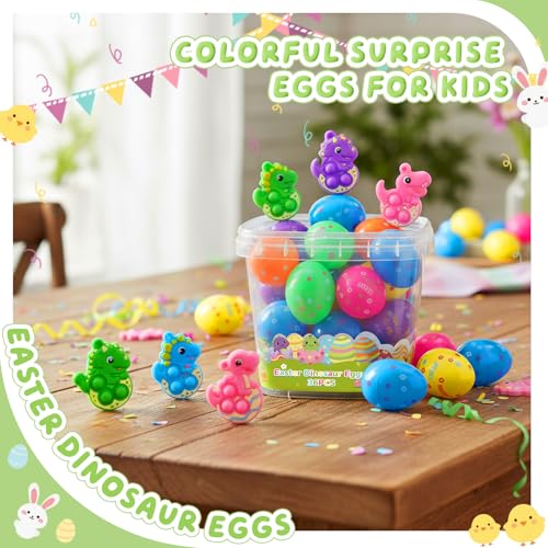 BicMan 36 Pack Prefilled Easter Eggs with Dinosaur Pop Fidget Toys Easter Egg Hunt Basket Stuffers for Kids Easter Classroom Party Favors Prizes - Image 5