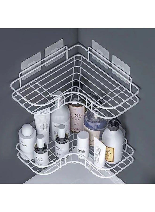 Beauenty 2-Piece Corner Shower Shelves, No-Drill Self-Adhesive Wall-Mounted Storage Organizer for Bathroom, Kitchen, and Toilet, white Iron, 26x26x6cm - Image 4