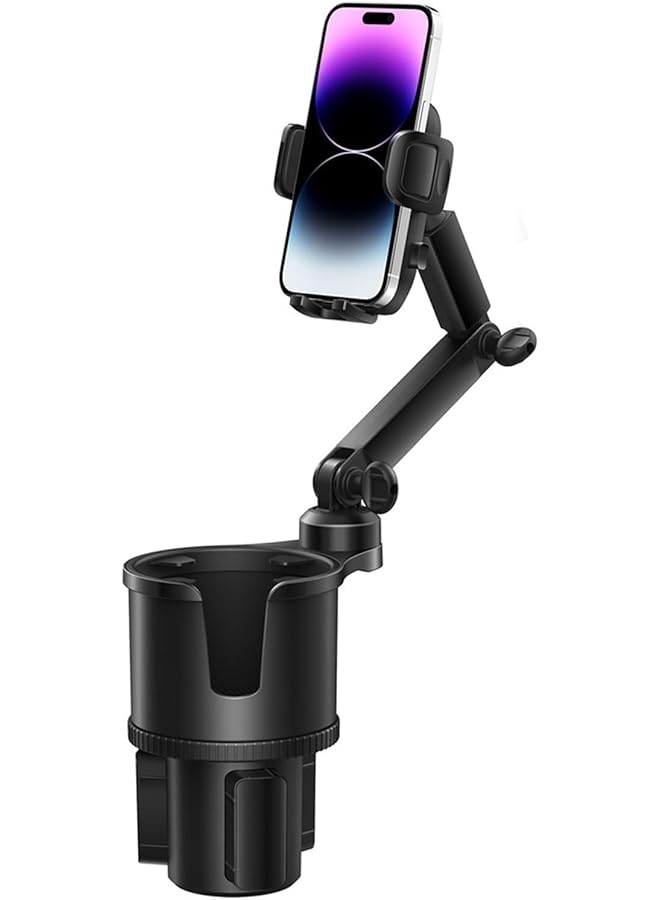 S-TOP car phone mount cup holder, Universal Adjustable Hands Free Cup Holder Phone Mount for Car with Expandable Base, Sturdy Holder for 4-7 inches iPhone Cellphone and Most Beverage Bottles Black - Image 1
