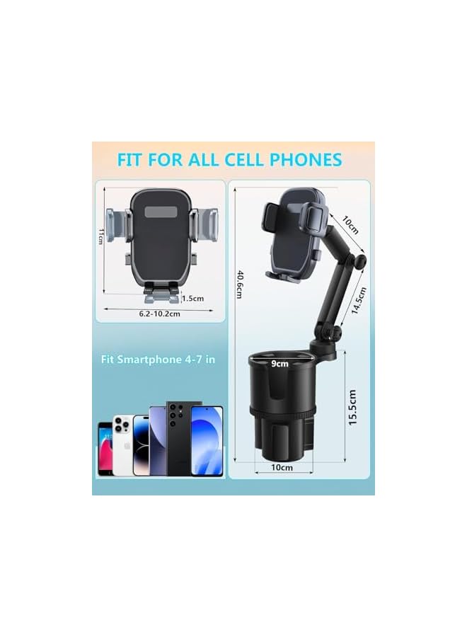 S-TOP car phone mount cup holder, Universal Adjustable Hands Free Cup Holder Phone Mount for Car with Expandable Base, Sturdy Holder for 4-7 inches iPhone Cellphone and Most Beverage Bottles Black - Image 3