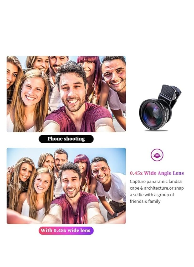 PANDAMALL Phone Camera Lens, 2 in 1 Cell Phone Clip-on Lens Kit 0.45X Wide Angle Lens 140°+ 12.5X Macro Lens Clip-on iPhone Lens for iPhone Samsung and Most of Android Smartphone  - Image 4