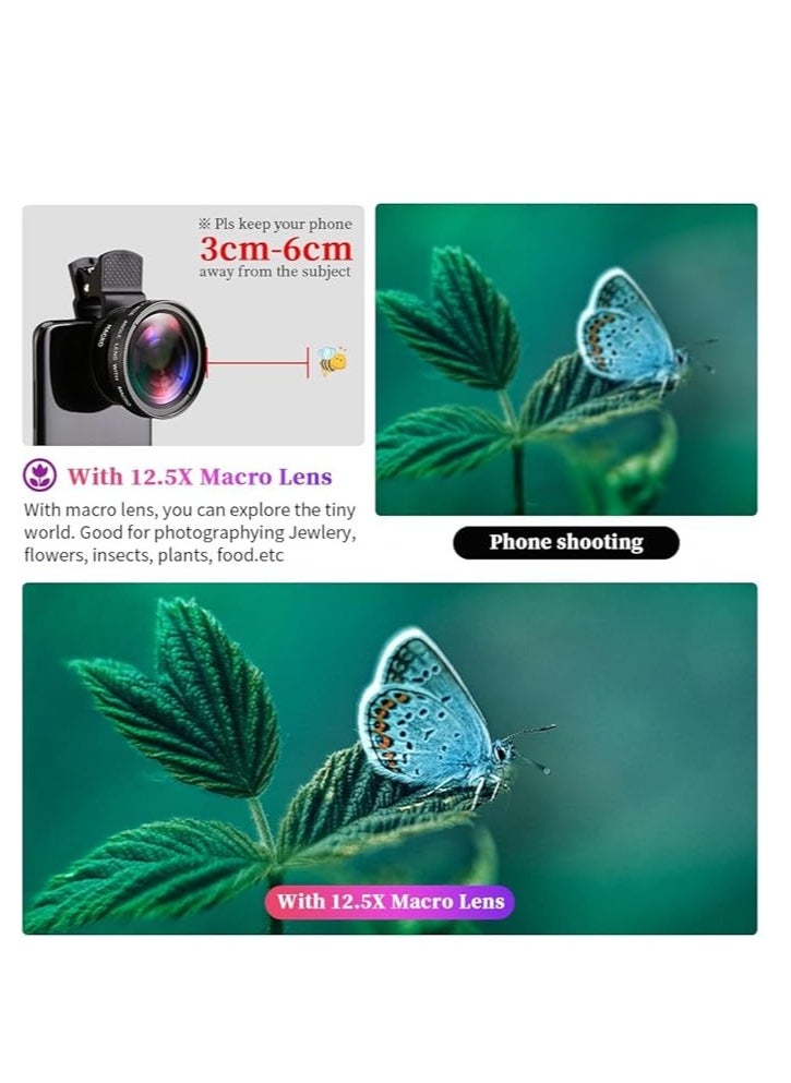 PANDAMALL Phone Camera Lens, 2 in 1 Cell Phone Clip-on Lens Kit 0.45X Wide Angle Lens 140°+ 12.5X Macro Lens Clip-on iPhone Lens for iPhone Samsung and Most of Android Smartphone  - Image 5