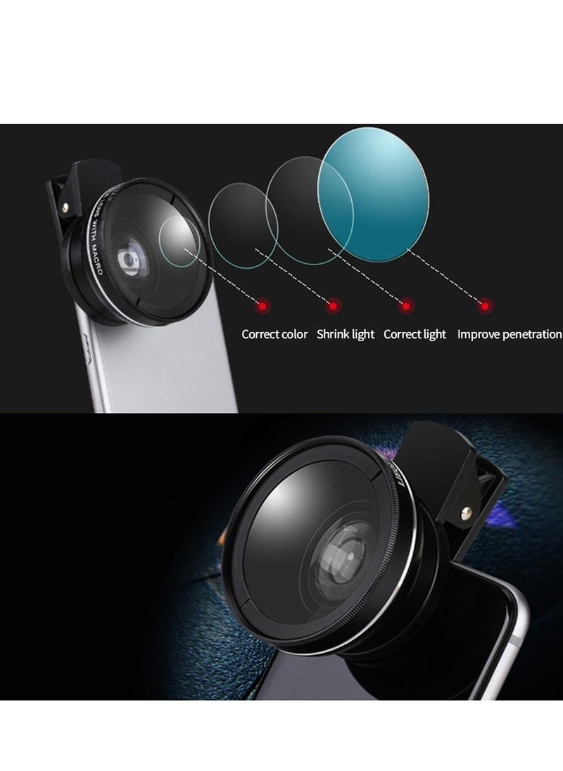 Phone Camera Lens, 2 in 1 Cell Phone Clip-on Lens Kit 0.45X Wide Angle Lens 140°+ 12.5X Macro Lens Clip-on iPhone Lens for iPhone Samsung and Most of Android Smartphone