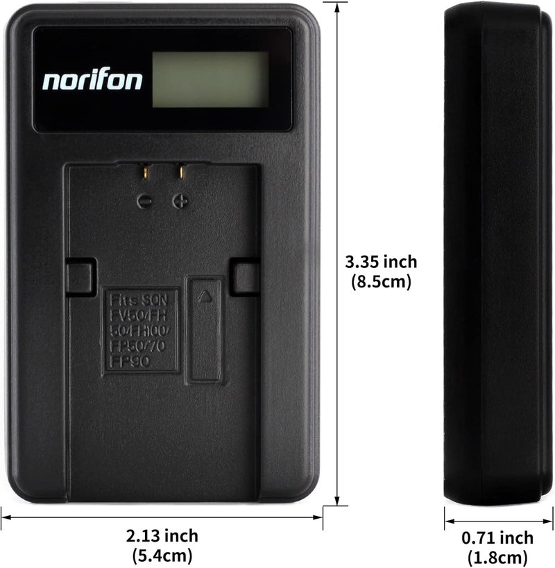 Norifon شاحن USB LCD NP-FH50 لكاميرات سوني DCR-DVD108 DCR-DVD610 DCR-DVD105 DCR-HC21 DCR-HC52 DCR-HC38 DCR-SR45 DCR-SR47 DCR-SX85 DCR-SX45 DCR-SX44 HDR-SR11 HDR-SR12 HDR-XR160 والمزيد - Image 5