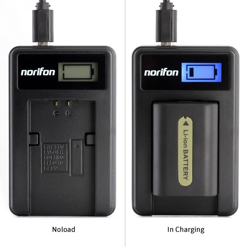 Norifon شاحن USB LCD NP-FH50 لكاميرات سوني DCR-DVD108 DCR-DVD610 DCR-DVD105 DCR-HC21 DCR-HC52 DCR-HC38 DCR-SR45 DCR-SR47 DCR-SX85 DCR-SX45 DCR-SX44 HDR-SR11 HDR-SR12 HDR-XR160 والمزيد - Image 3