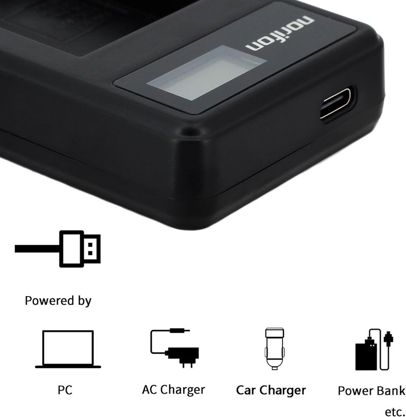Norifon شاحن USB LCD NP-FH50 لكاميرات سوني DCR-DVD108 DCR-DVD610 DCR-DVD105 DCR-HC21 DCR-HC52 DCR-HC38 DCR-SR45 DCR-SR47 DCR-SX85 DCR-SX45 DCR-SX44 HDR-SR11 HDR-SR12 HDR-XR160 والمزيد - Image 2