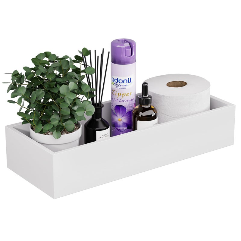 ZHWS Toilet Paper Basket, Bathroom Basket, Toilet Tank Tray for Storage Toiletries, Back of Toilet Organizer, Bathroom Vanity Tray for Makeup, Decorative Tray, Toilet Tank Basket 15" x 6" x 3 White - Image 1