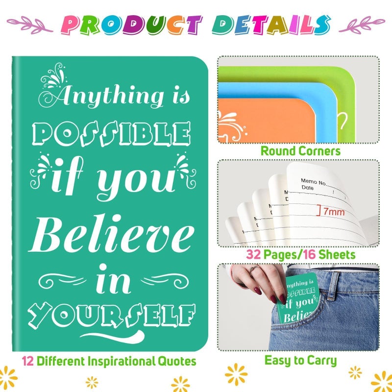 OMEYA 24 Pcs Mini Inspirational Notebooks Bulk with 24 Pcs Colorful Pens, Small Pocket Journal Notepads Set, Motivational Bulk Gifts for Women Men Teacher Student, Fun Mother's Day Gift Bulks, 3.5" x 5.5" - Image 4