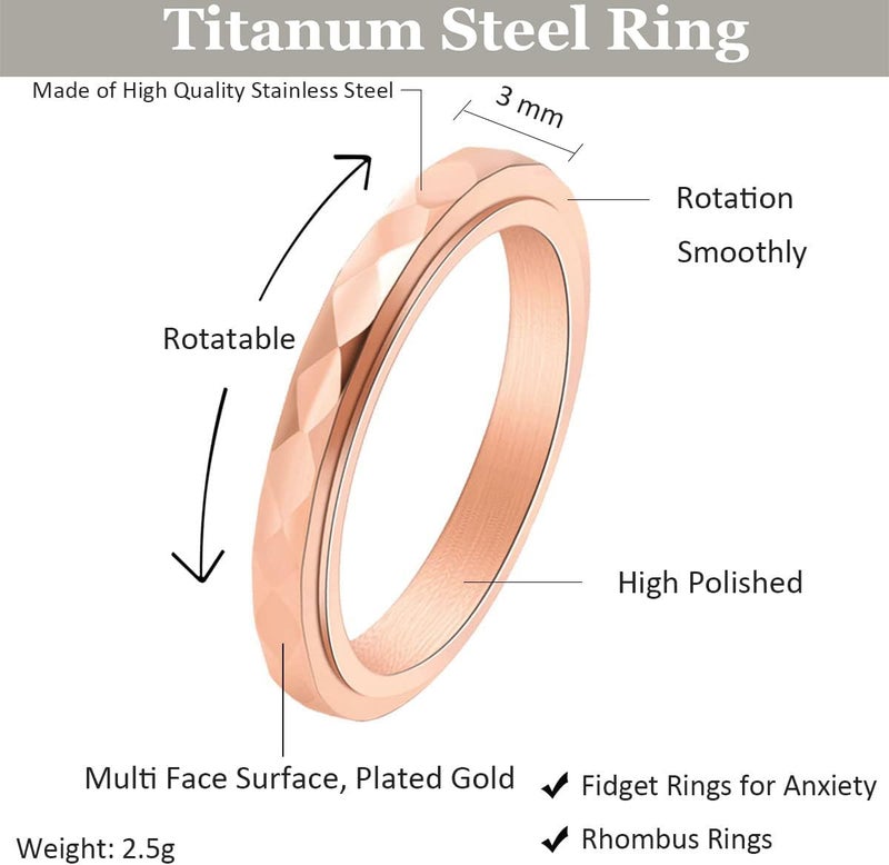 erorex 3mm Titanium Steel Fidget Anxiety Rings for Women Men,Wave Spinner Rings for Women,Rhombus Fidget Ring for Stess Relief,Wedding Band Ring,Silver/Rose Gold/Gold Ring,Women's Rings 6-12 - Image 1