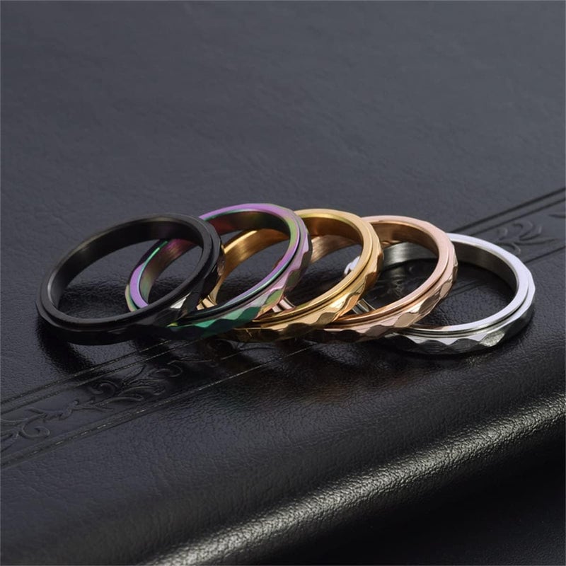 erorex 3mm Titanium Steel Fidget Anxiety Rings for Women Men,Wave Spinner Rings for Women,Rhombus Fidget Ring for Stess Relief,Wedding Band Ring,Silver/Rose Gold/Gold Ring,Women's Rings 6-12 - Image 4