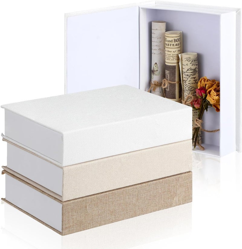Tioncy 3 Pcs Decorative Book Box Modern Fake Book Storage Box Linen Faux Books for Bookshelf Decoration Coffee Table Book for DIY Crafts(Multicolor, 8.6 x 6.1 x 1.8 Inch) - Image 1
