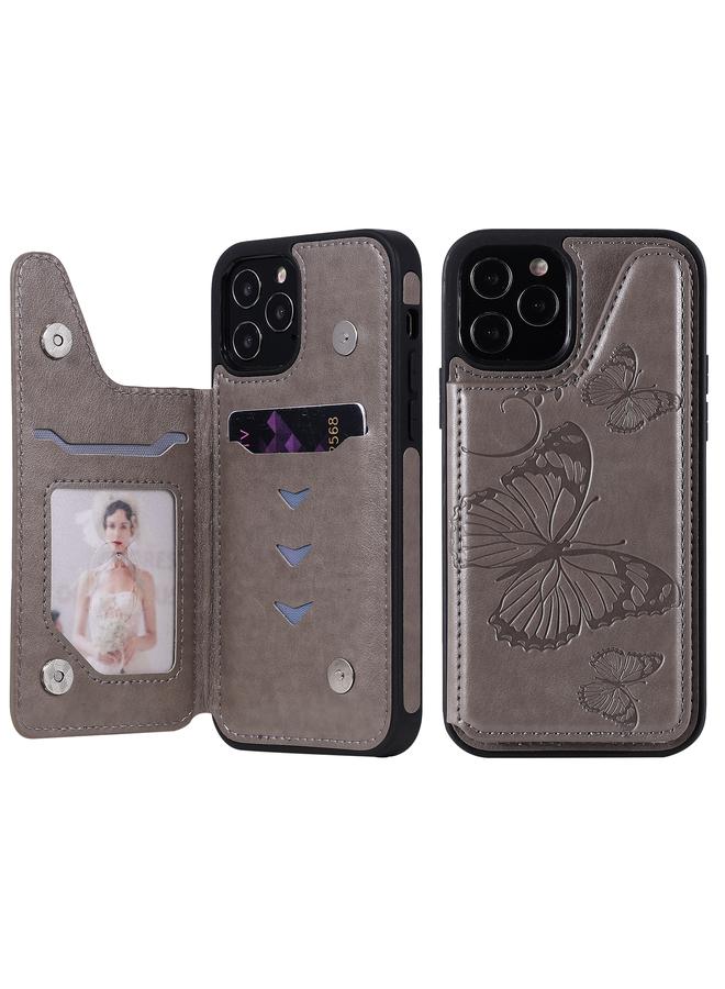 Zaboon Case For iPhone 12 / 12 Pro Butterfly Embossing Pattern Shockproof Protective Case with Holder & Card Slots & Photo Frame - Image 1