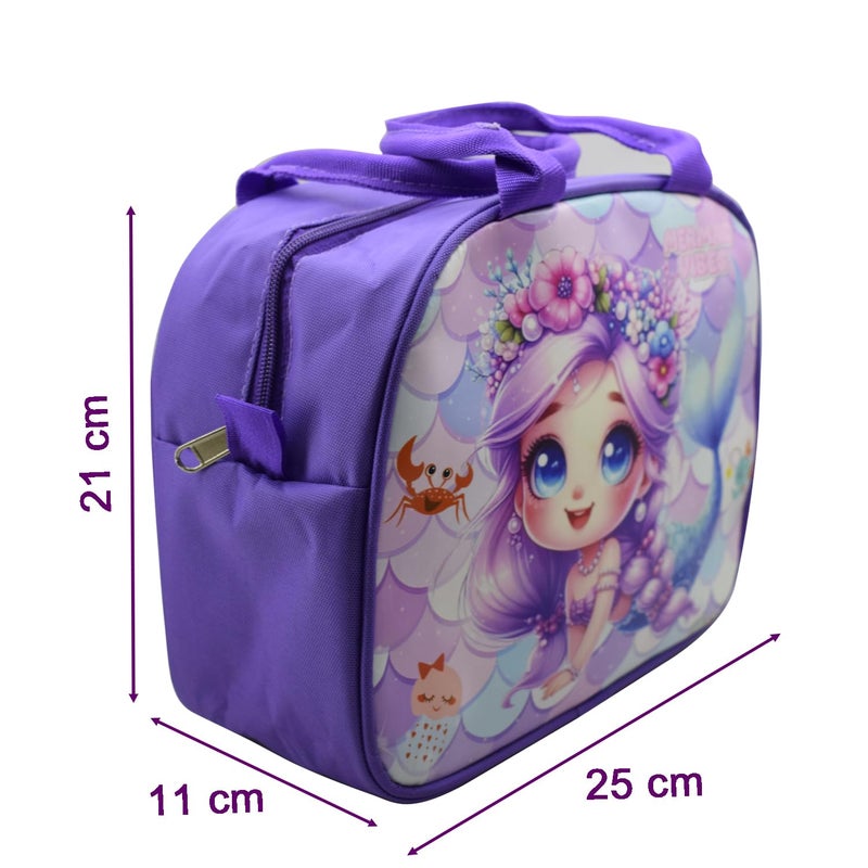 Asera حقيبة غداء معزولة للأطفال، حقيبة تيفين للمكتب/الكلية/المدرسة، خفيفة الوزن، مقابض متينة، جيوب متعددة (حورية البحر 6 قطع) - Image 2