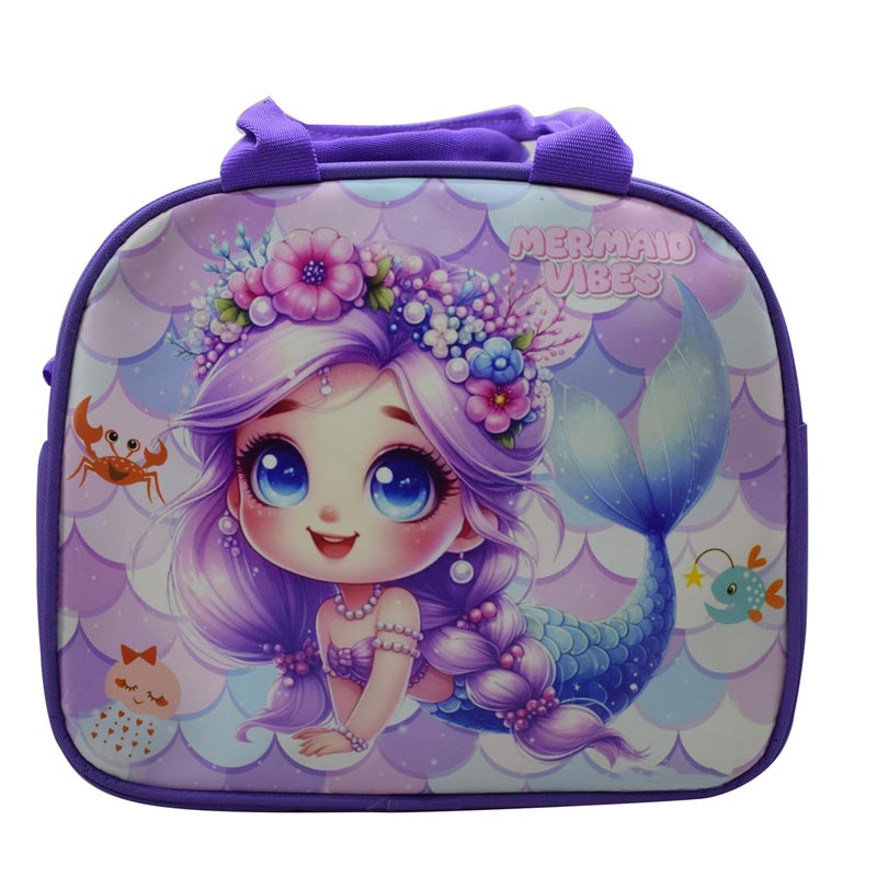 Asera حقيبة غداء معزولة للأطفال، حقيبة تيفين للمكتب/الكلية/المدرسة، خفيفة الوزن، مقابض متينة، جيوب متعددة (حورية البحر 6 قطع) - Image 4