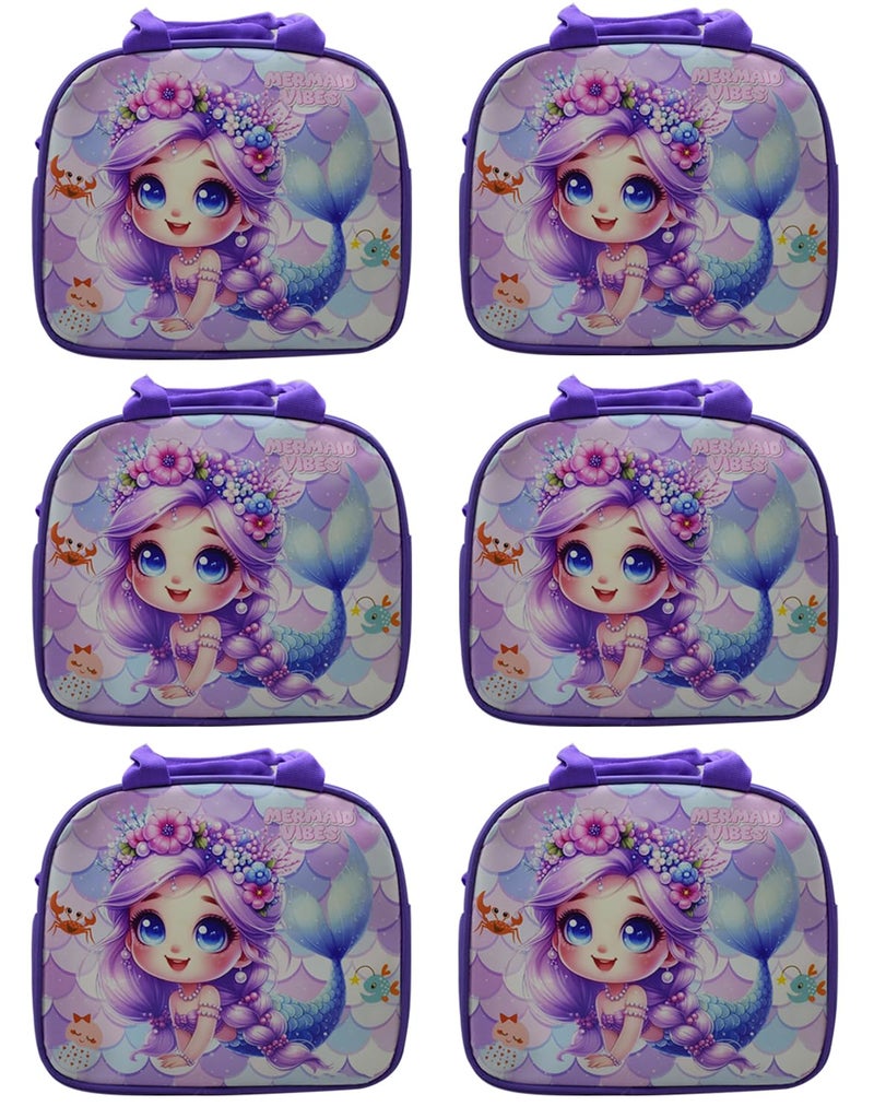 Asera حقيبة غداء معزولة للأطفال، حقيبة تيفين للمكتب/الكلية/المدرسة، خفيفة الوزن، مقابض متينة، جيوب متعددة (حورية البحر 6 قطع) - Image 1