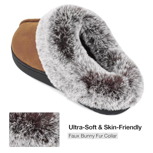 HomeTop Women's Classic Microsuede Memory Foam Slippers Durable Rubber Sole with Warm Faux Fur Collar (7-8 M, Classic Tan) - Image 5