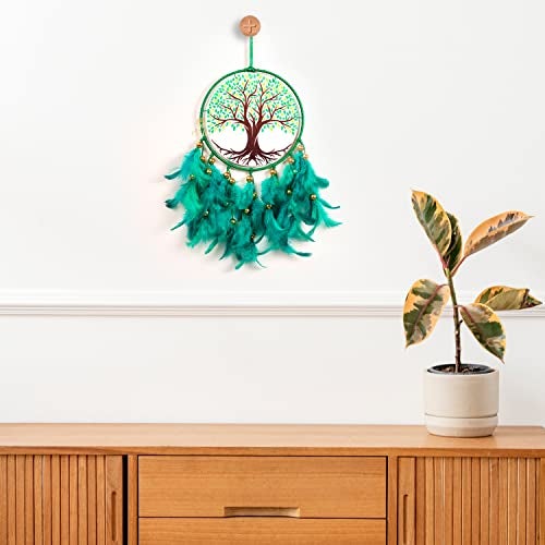 DULI Dream Catcher Handmade Tree of Life Canvas Dreamcatcher for Bedrooms Office Balcony Outdoors Garden Car Hanging, 49cm, Dreamkacher (CanvasTreeofLifeMediumDC- Green) - Image 4