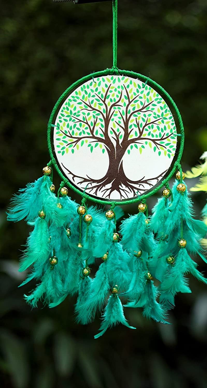DULI Dream Catcher Handmade Tree of Life Canvas Dreamcatcher for Bedrooms Office Balcony Outdoors Garden Car Hanging, 49cm, Dreamkacher (CanvasTreeofLifeMediumDC- Green) - Image 3