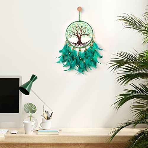 DULI Dream Catcher Handmade Tree of Life Canvas Dreamcatcher for Bedrooms Office Balcony Outdoors Garden Car Hanging, 49cm, Dreamkacher (CanvasTreeofLifeMediumDC- Green) - Image 2