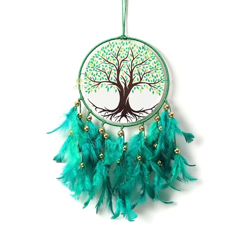 DULI Dream Catcher Handmade Tree of Life Canvas Dreamcatcher for Bedrooms Office Balcony Outdoors Garden Car Hanging, 49cm, Dreamkacher (CanvasTreeofLifeMediumDC- Green) - Image 1