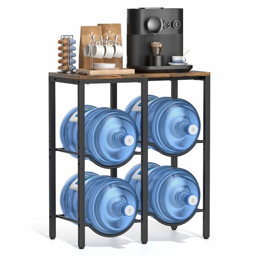 VINAEMO 5 Gallon Water Jug Holder, 3-Tier Water Jug Stand with Extended Wood Tabletop Shelf, 4 Slots 5 Gal Water Bottle Holder Storage Rack with Water Dispenser Stand for Home,Office,Garage Organizer - Image 1
