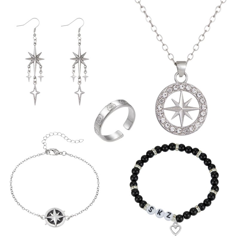 Axepet Stray Necklace Set SKZ Inspired Merch Bracelet Rings Stray Fans Earrings for Women Men - Image 1