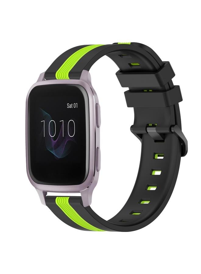 For Garmin Venu SQ 20mm Vertical Two-Color Silicone Watch Band Black & Lime Green