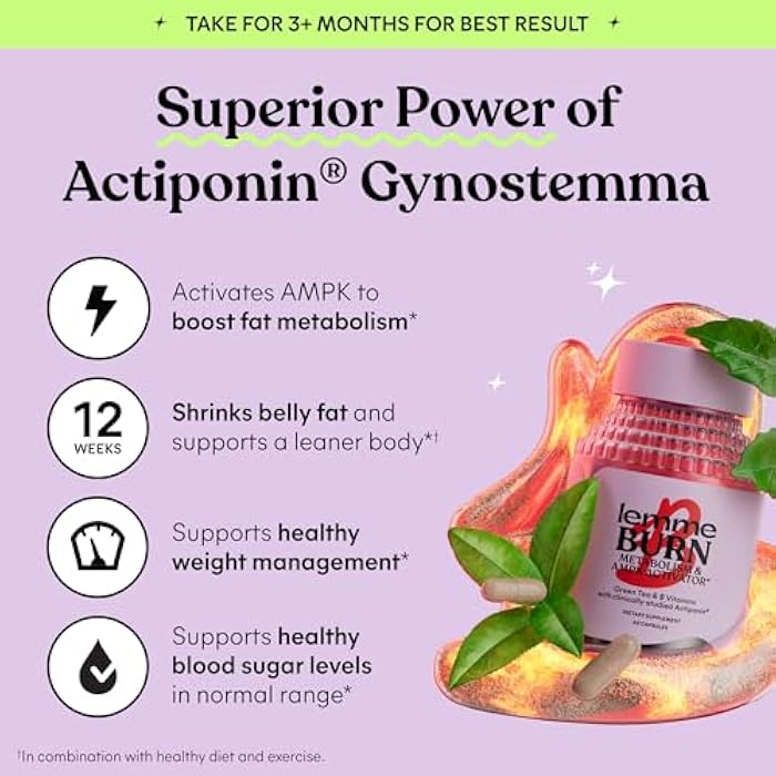 Lemme Burn - Metabolism, Belly Fat Burning + AMPK Activating Supplement for Men & Women w/Clinically Studied Actiponin Gynostemma, Green Tea Extract, Vitamins B6 & B12 - Gluten Free, 60 Count - Image 4