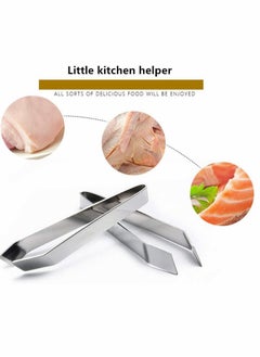 KASTWAVE 2 Pieces Fish Bone Tweezers Set Includes Stainless Steel Tongs Tweezers Fish Scale Scraper Removers Flat and Slant Tweezers Pliers for Chef Cooking Utensils, Sea Food, Beauty Tools  - Image 1
