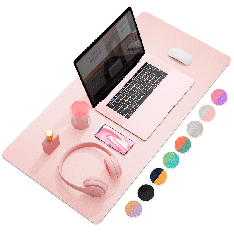 YSAGi Dual-Sided Multifunctional Desk Pad, Waterproof Desk Blotter Protector, Leather Desk Wrting Mat Mouse Pad (31.5" x 15.7", Pink) - Image 1