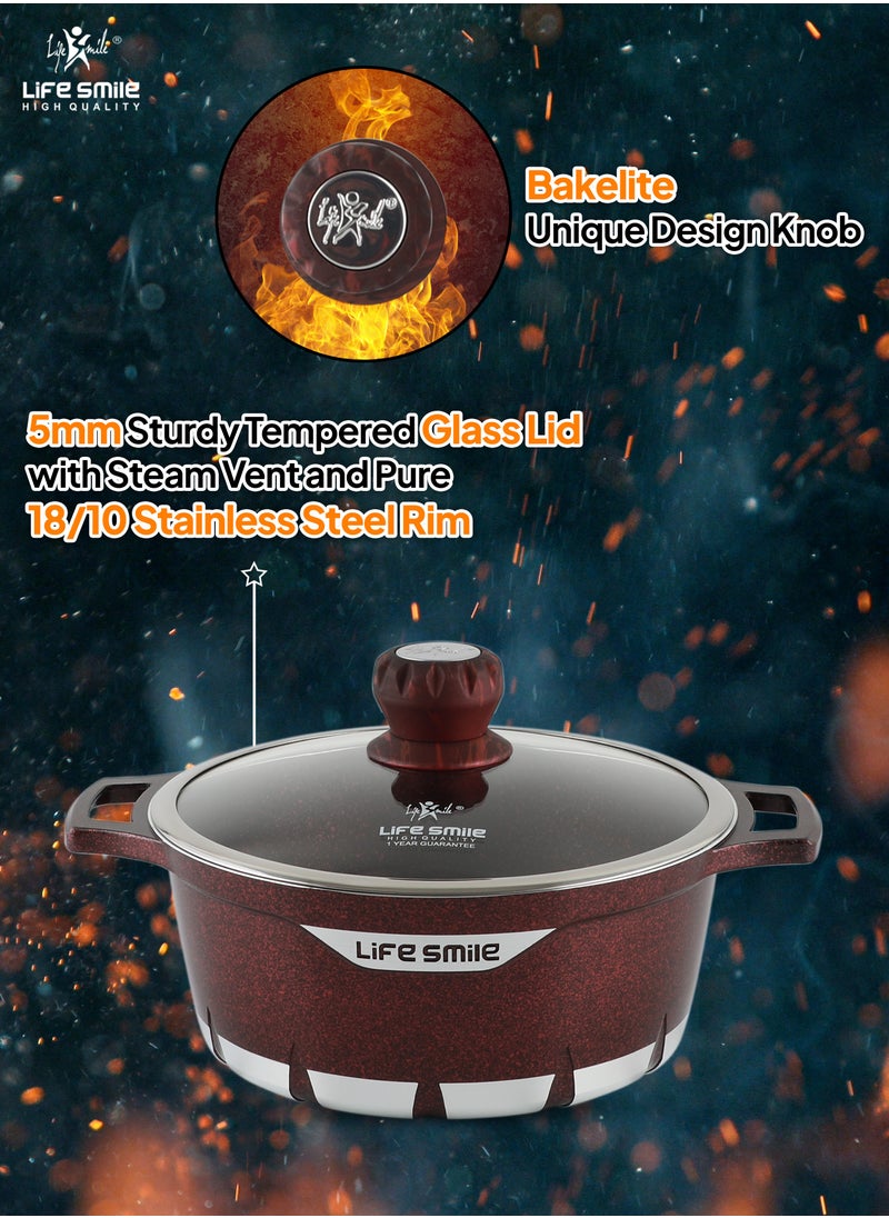 Life Smile 32cm (9.5 Liters) Granite Coated Aluminum Soup & Stock Pot With Tempered Glass Lid - Heat Resisant Handles - PFOA Free Oven Safe - 5 Layer Non-Stick ECAS Approved Coating - Dishwasher Safe  - Image 5