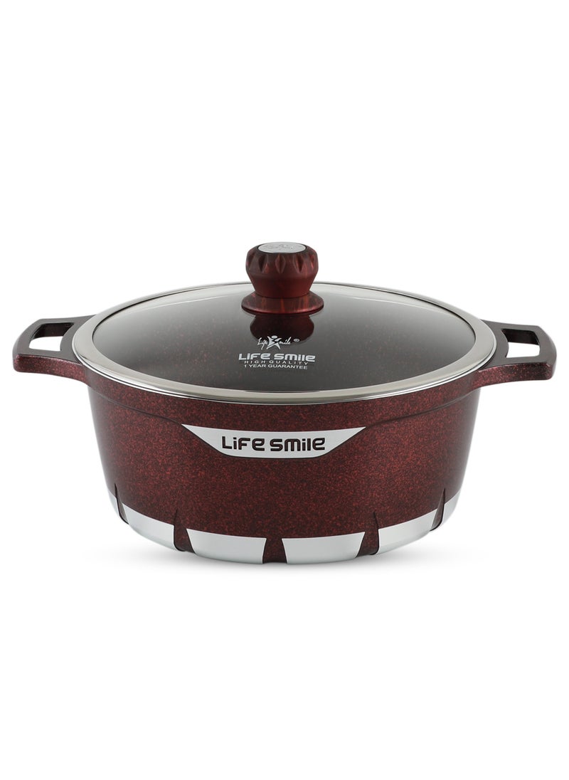 Life Smile 32cm (9.5 Liters) Granite Coated Aluminum Soup & Stock Pot With Tempered Glass Lid - Heat Resisant Handles - PFOA Free Oven Safe - 5 Layer Non-Stick ECAS Approved Coating - Dishwasher Safe  - Image 1