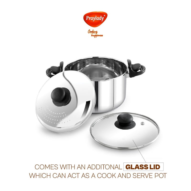 Praylady Stainless Steel Strainer Pot 3L with Glass Lid Induction Base Cooking Pot for Pasta Noodles Vegetables Rice AntiLocking 2 Year Warranty Rice Strainer Cooker Quality Cookware - Image 3