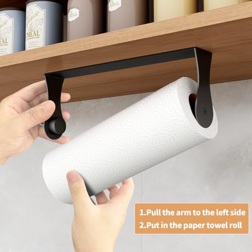 PAROTO Paper Towel Holder Under Cabinet, Stainless Steel, Wall Mount, Black Adhesive Paper Roll Holder for Kitchen and Bathroom - Image 3