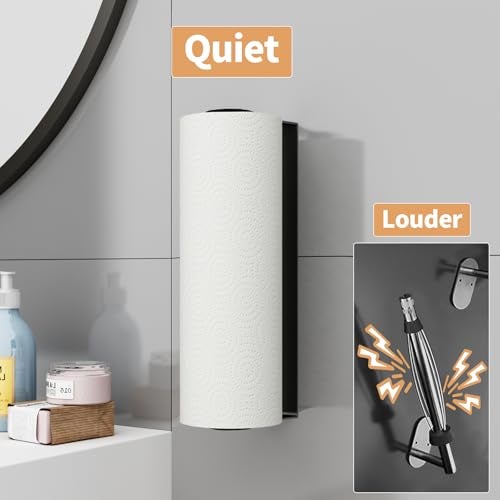 PAROTO Paper Towel Holder Under Cabinet, Stainless Steel, Wall Mount, Black Adhesive Paper Roll Holder for Kitchen and Bathroom - Image 4