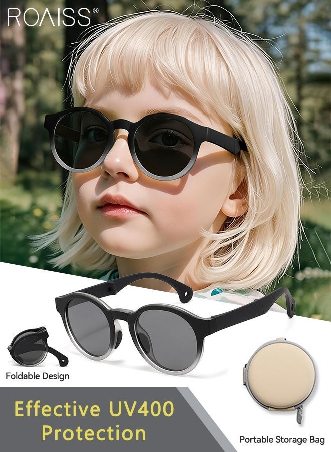 رويس نظارات شمسية دائرية قابلة للطي ومستقطبة للأطفال، حماية من الأشعة فوق البنفسجية 400، نظارات شمسية خارجية لطيفة للشاطئ والعطلات، مظلات شمسية خارجية قابلة للطي مع علبة صغيرة محمولة للأولاد والبنات والأطفال من سن 3 إلى 12 عامًا - Image 1