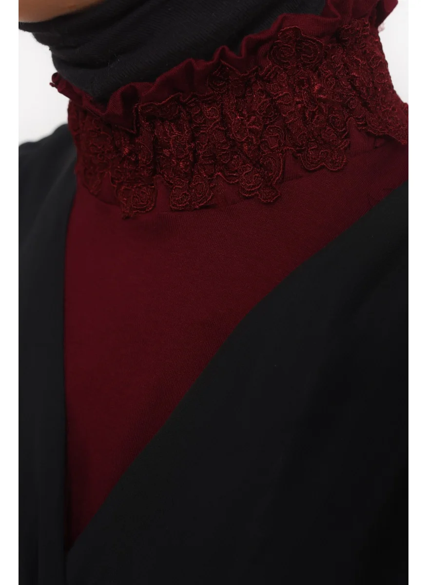 Altobeh Women's Lace, Frilly, Elastic Gathered Turtleneck, Turtleneck Hijab Neck Collar - Claret Red
