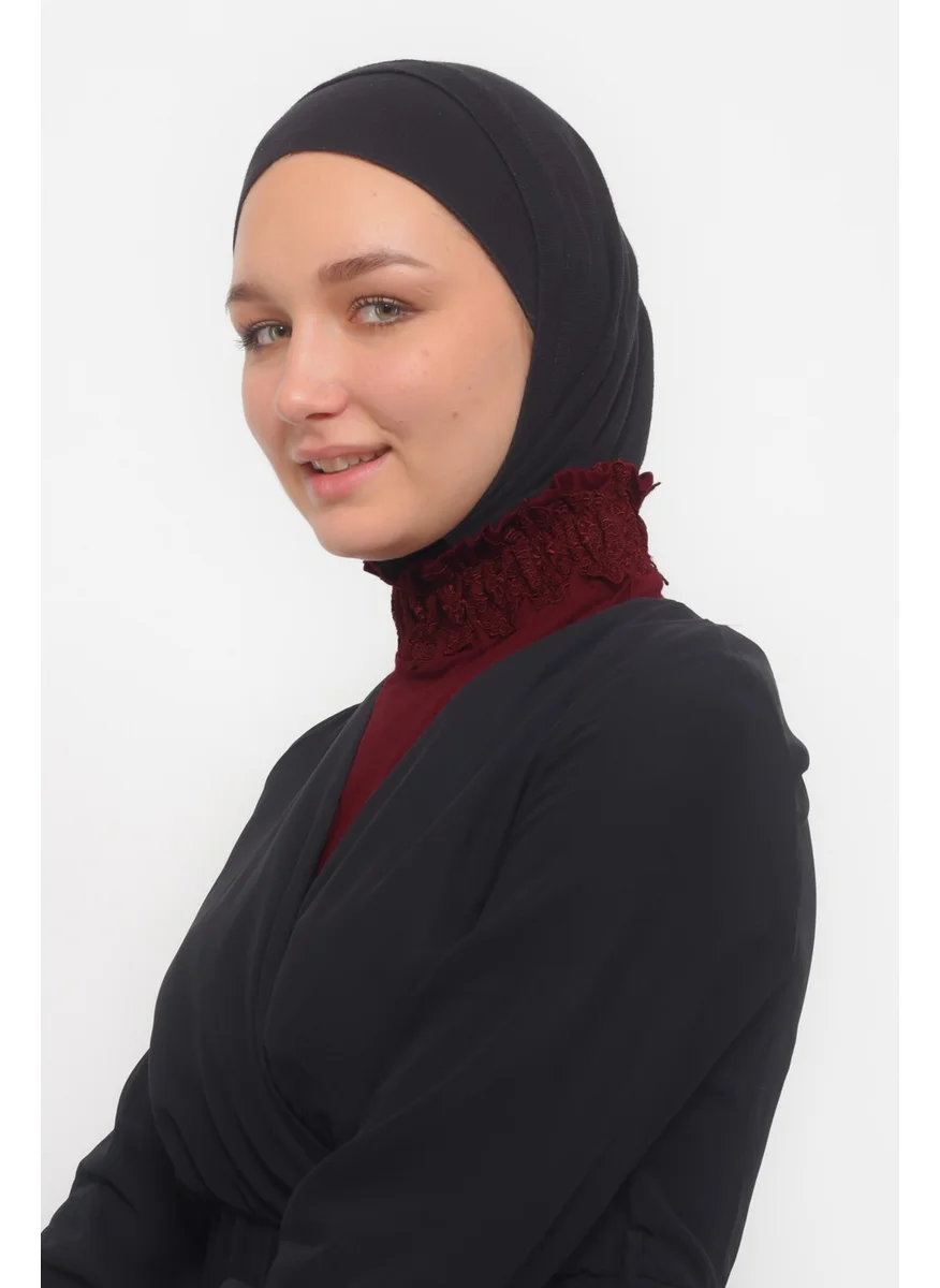 Altobeh Women's Lace, Frilly, Elastic Gathered Turtleneck, Turtleneck Hijab Neck Collar - Claret Red