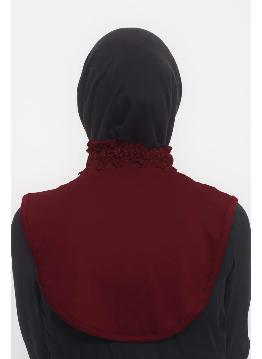 Altobeh Women's Lace, Frilly, Elastic Gathered Turtleneck, Turtleneck Hijab Neck Collar - Claret Red