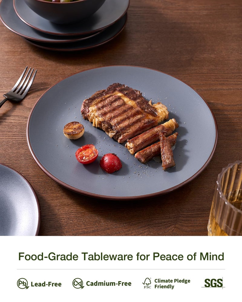 Famiware Venus Plates and Bowls Sets, 12 Pieces Stoneware Speckled Dinnerware Dishes Set for 4, Matte Charcoal - Microwave & Dishwasher Safe, Modern Minimalist, for Everyday Meals & Formal Dining - Image 4