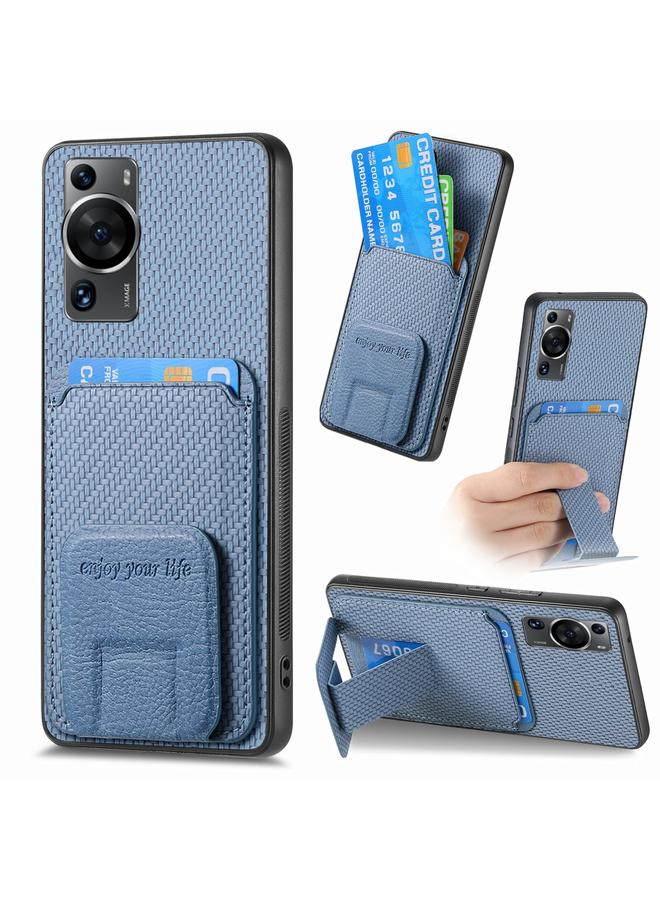Zaboon Case For Huawei P60 Pro Carbon Fiber Card Bag Fold Stand Phone Case - Image 1